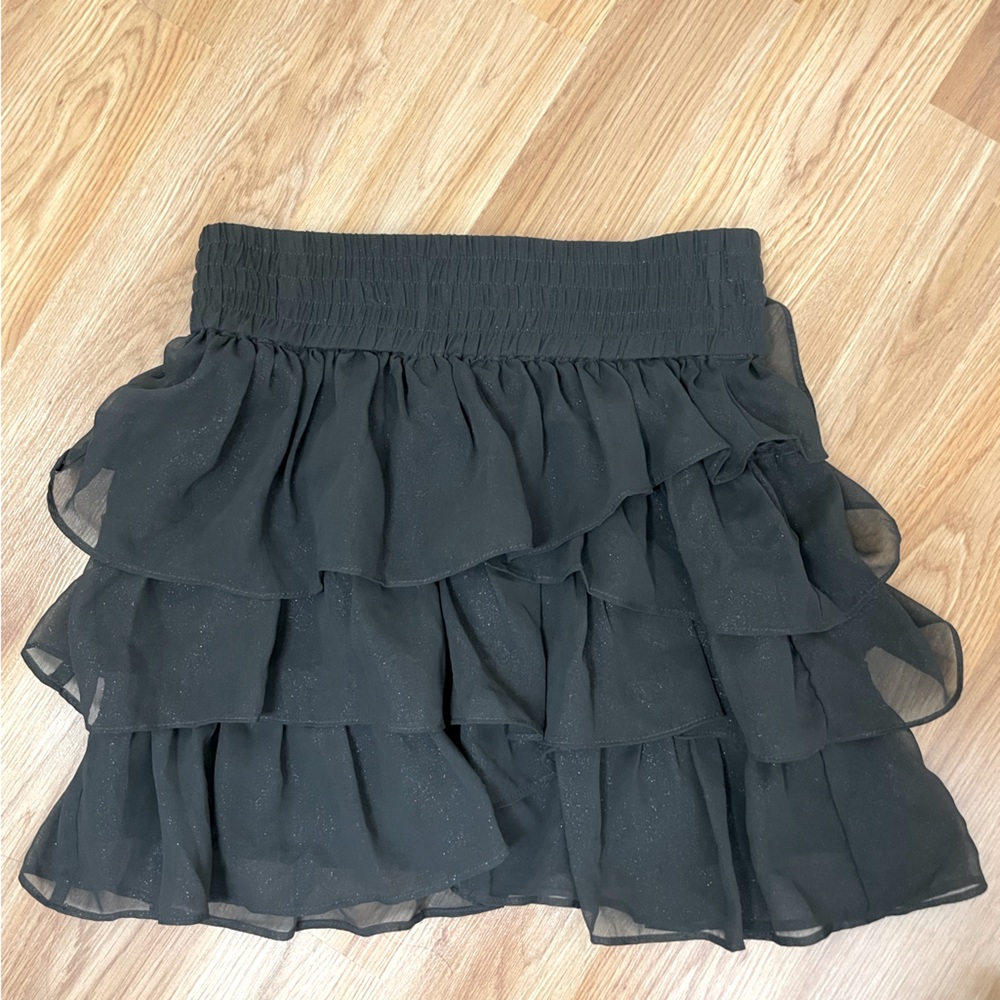 American Eagle a line mini skirt ruffle black subtle glitter like stretch waist